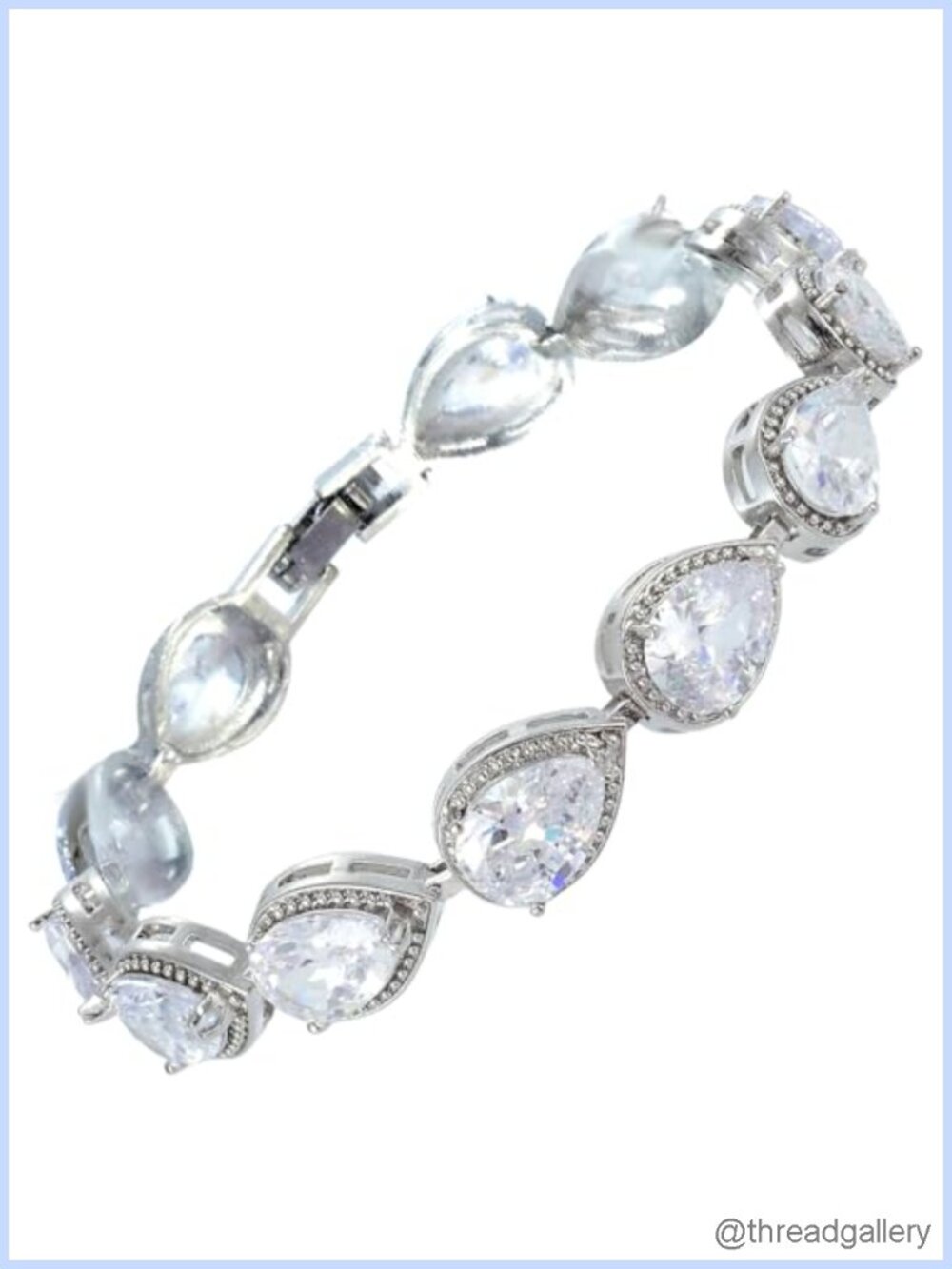 Pear Cut Birthstone CZ White Gold Plated Tennis Bracelet